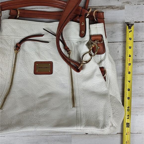 CYNTHIA ROWLEY XL Ivory/Brown Pebbled Leather Convertible Satchel/Shoulder Bag - Picture 11 of 16
